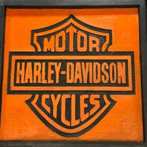 Harley-Davidson Vibrant Orange and Black Emblem Art